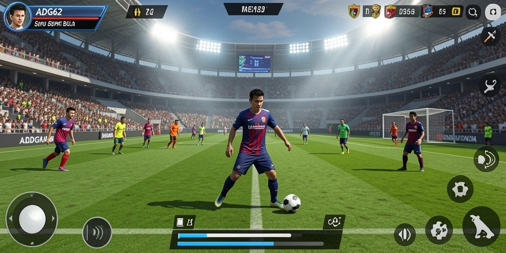 Gameplay seru dalam ADG62 menampilkan aksi sepak bola yang mendebarkan.