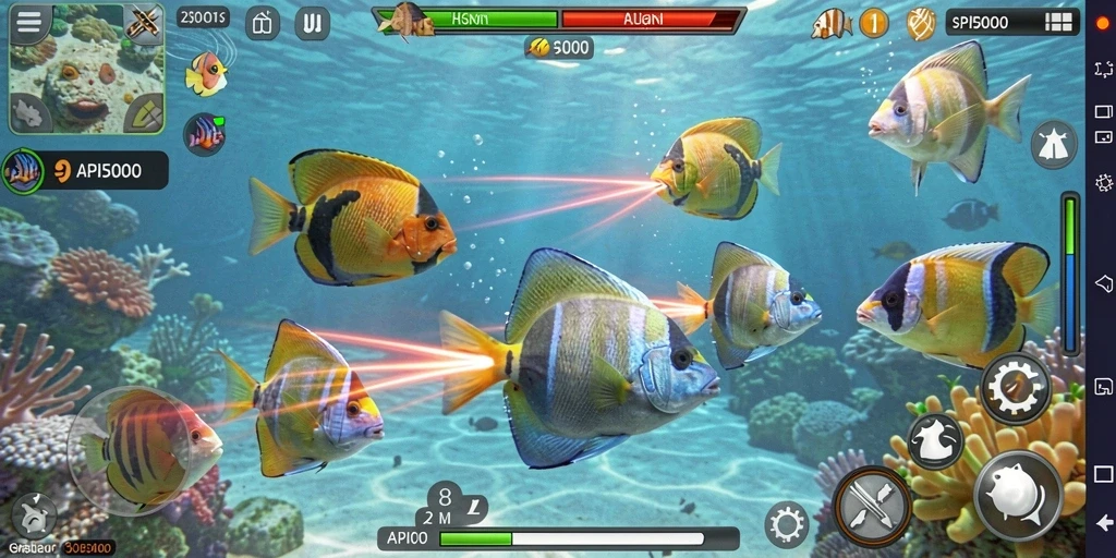 Tampilan seru gameplay API5000 dengan aksi menembak ikan.