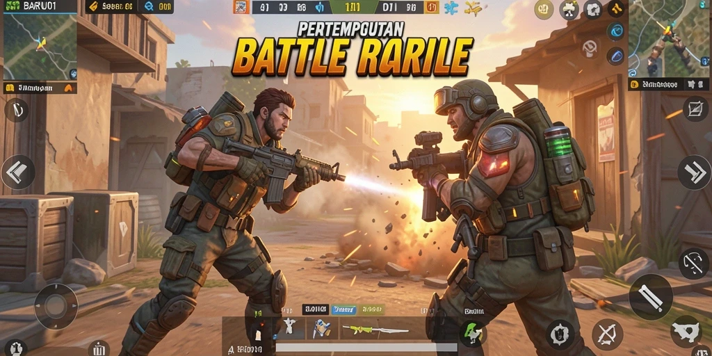 Tangkapan layar menampilkan aksi seru di dalam game BARU01 untuk pertempuran Battle Royale.