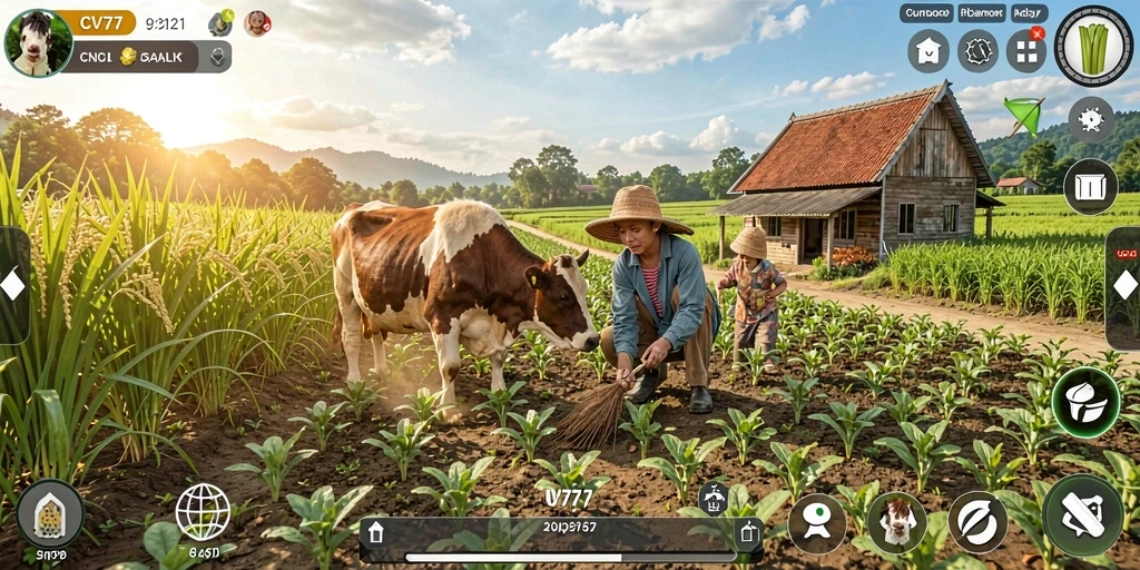 Gambaran gameplay CV777 dengan suasana pertanian yang ceria.