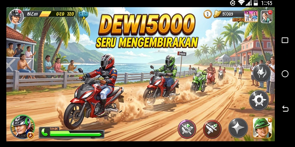 Tampilan gameplay DEWI5000 dengan aksi balapan yang dinamis.