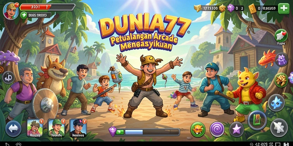 Screenshot gameplay DUNIA77 menampilkan petualangan arcade yang seru.