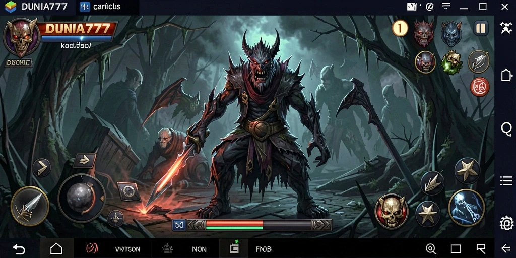 Tangkapan layar DUNIA777 menampilkan suasana gelap dan menakutkan dari gameplay.