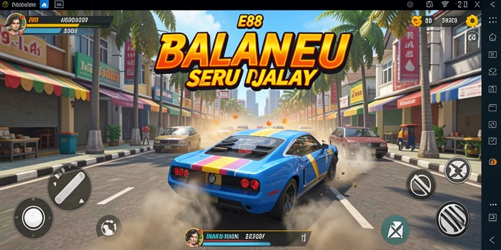 Tampilan gameplay E88 yang menegangkan saat balapan di jalan raya.