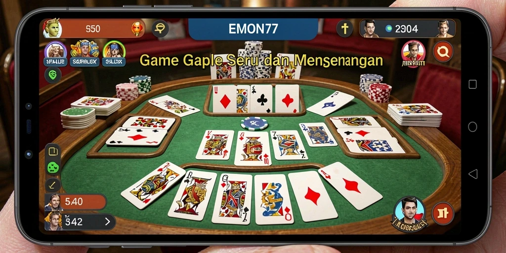 Tampilan gameplay seru dalam EMON77 dengan permainan gaple.