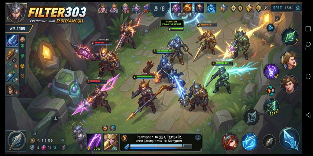 Tangkapan layar dari gameplay intens FILTER303 dalam pertempuran MOBA.