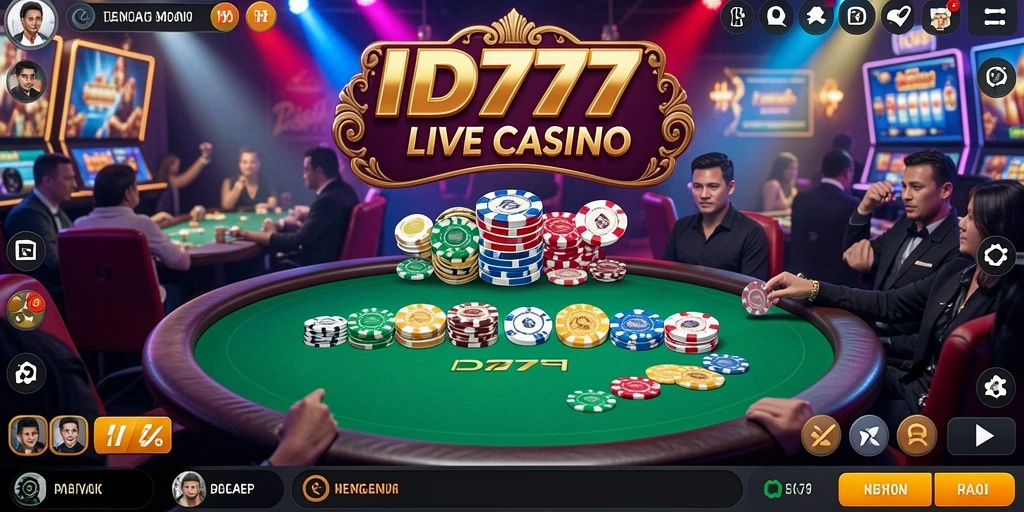Screenshot gameplay ID777 yang menunjukkan dealer profesional dan suasana kasino nyata.