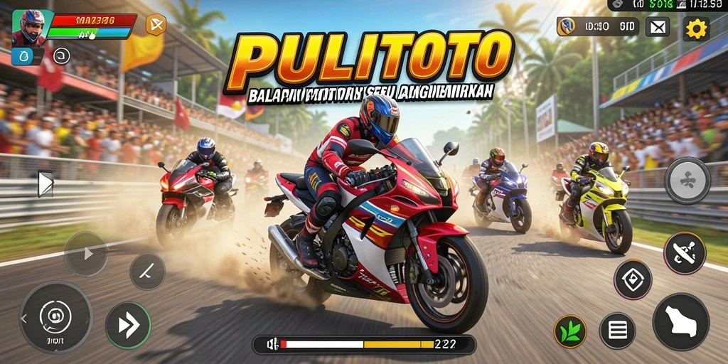 Screenshot menampilkan aksi mendebarkan di balapan motor PULITOTO.