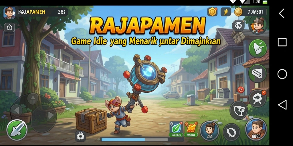 Tangkapan layar utama RAJAPAMEN menampilkan gameplay menyenangkan dan karakter yang menarik.