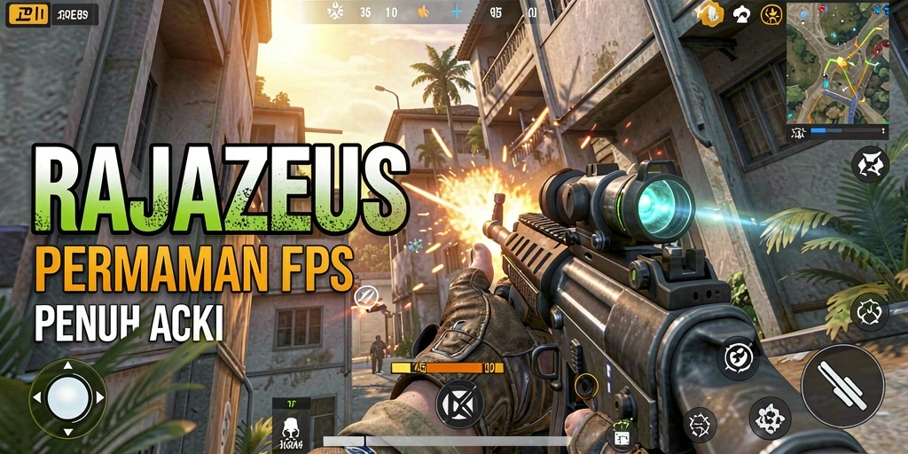 Gambaran gameplay menegangkan dalam RAJAZEUS dengan aksi tembak-tembakan.