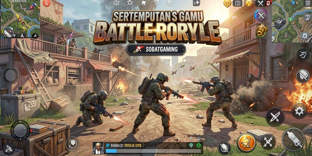 Tampilan gameplay mendebarkan dari SOBATGAMING dalam pertempuran Battle Royale.