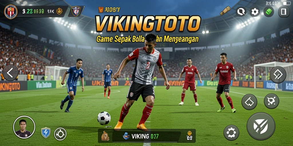 Tampilan gameplay menarik dalam VIKINGTOTO yang menampilkan aksi sepak bola.