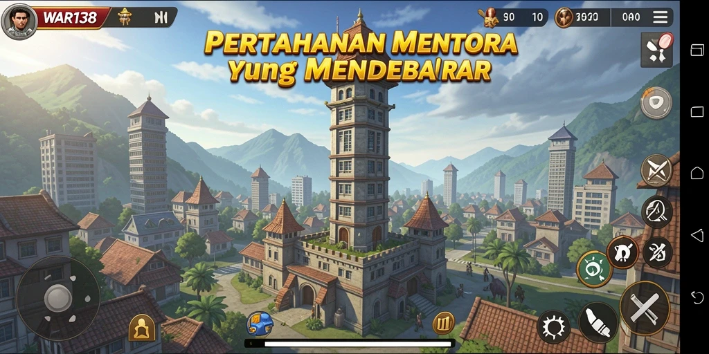 Tampilan menara dan musuh dalam permainan Tower Defense yang mengasyikkan.